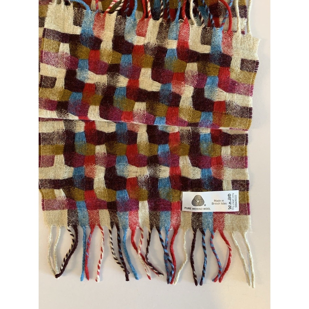 NWT English Heritage Abraham Moon Merino Wool Scarf Colourful Weave Patchwork - Picture 4 of 7